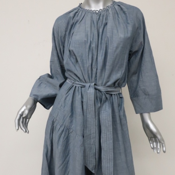 Apiece Apart Dress Stella Shirred Chambray Cotton - Picture 2 of 6